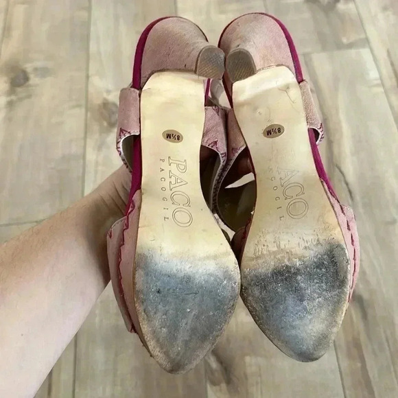 Paco Gil Pink Suede Leather Heels Sz 8.5 - Picture 5 of 9
